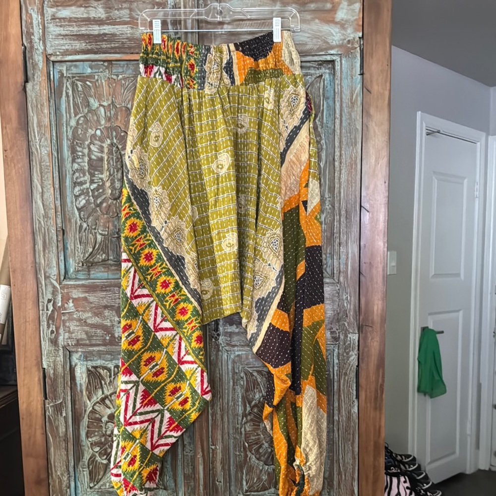 Kantha Bae Boho Floral Patchwork Wide-Leg Harem Pants.